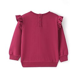 Babyhug Disney Cotton Knit Full Sleeves High Neck Sweatshirt With Reindeer Patch & Pom Pom Detailing - Maroon