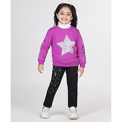 Babyhug 100% Cotton Knit Full Sleeves Sweatshirt with Star Graphics Sequined &  Foil Print - Pink