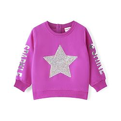 Babyhug 100% Cotton Knit Full Sleeves Sweatshirt with Star Graphics Sequined &  Foil Print - Pink