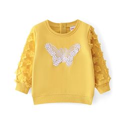 Babyhug 100% Cotton Knit Full Sleeves Sweatshirt with Butterfly Lace Embroidered & Floral  Applique - Yellow