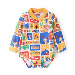 Babyhug 100% Cotton Knit Full Sleeves Onesie with Animal Print - Multicolor