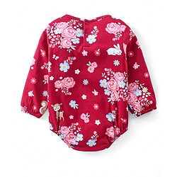Babyhug 100% Cotton Knit Full Sleeves Onesie With Hairband & Booties Floral Print - Red