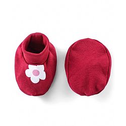 Babyhug 100% Cotton Knit Full Sleeves Onesie With Hairband & Booties Floral Print - Red