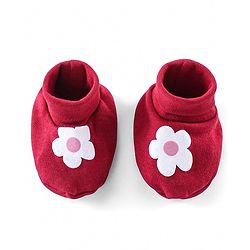 Babyhug 100% Cotton Knit Full Sleeves Onesie With Hairband & Booties Floral Print - Red