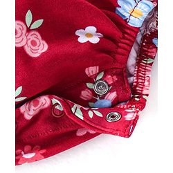 Babyhug 100% Cotton Knit Full Sleeves Onesie With Hairband & Booties Floral Print - Red