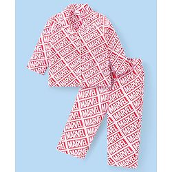 Babyhug Marvel Cotton Woven Front Open Full Sleeves Night Suit With Marvel Avengers  Print - Pink