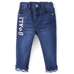Babyhug Full Length Denim Jeans With Text Print - Blue