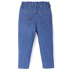 Babyhug Denim Full Length Solid Color Jeans with Floral Embroidery - Blue