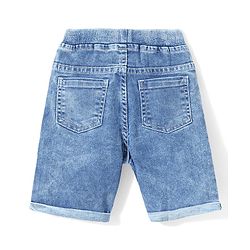 Babyhug Above Knee Length Stretchable Denim Washed  Bermuda with Text Print - Blue
