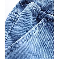 Babyhug Above Knee Length Stretchable Denim Washed  Bermuda with Text Print - Blue