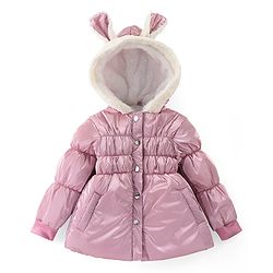 Babyhug Woven Full Sleeves Hooded Puffer Jacket with Hood & Solid Colour - Pink