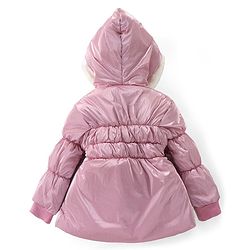 Babyhug Woven Full Sleeves Hooded Puffer Jacket with Hood & Solid Colour - Pink
