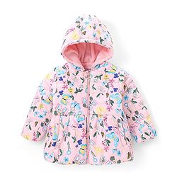Babyhug Woven Full Sleeves Padded Hooded Jacket With Floral Print - Pink
