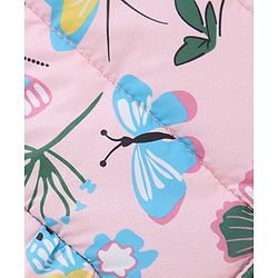Babyhug Woven Full Sleeves Padded Hooded Jacket With Floral Print - Pink