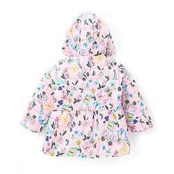 Babyhug Woven Full Sleeves Padded Hooded Jacket With Floral Print - Pink