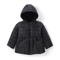 Babyhug Woven Full Sleeves Padded Hooded Jacket With Metallic Print & Bow Applique - Black