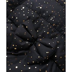 Babyhug Woven Full Sleeves Padded Hooded Jacket With Metallic Print & Bow Applique - Black
