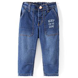 Babyhug Full Length Denim Jeans With Stretch & Text Print - Blue