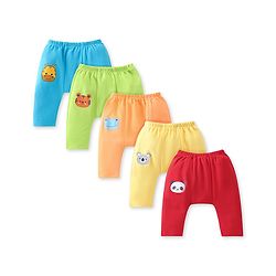 Babyhug  Cotton Knit Full Length Anti Microbial Diaper Leggings  with Animal Print Pack of 5 - Multicolour
