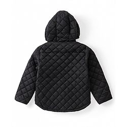 Babyhug Woven Full Sleeves Padded Hooded Solid Colour Jacket - Black
