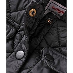 Babyhug Woven Full Sleeves Padded Hooded Solid Colour Jacket - Black