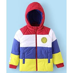 Babyhug Full Sleeves Front Open Padded Hooded Jacket with Colour Block Design & Patch Detailing - Multicolour