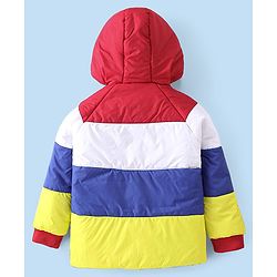 Babyhug Full Sleeves Front Open Padded Hooded Jacket with Colour Block Design & Patch Detailing - Multicolour