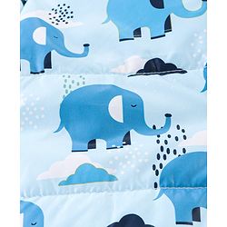 Babyhug Woven Full Sleeves Padded Hooded Jacket with Elephant Print - Blue