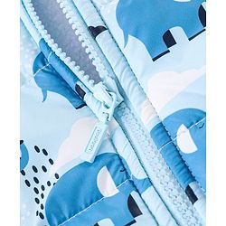 Babyhug Woven Full Sleeves Padded Hooded Jacket with Elephant Print - Blue