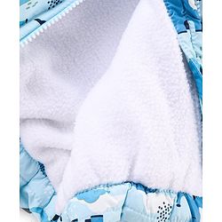 Babyhug Woven Full Sleeves Padded Hooded Jacket with Elephant Print - Blue