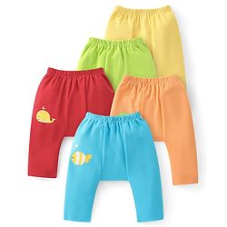 Babyhug Cotton Knit Anti-Microbial Ankle Length Diaper Leggings with Fish Print Pack of 5 - Multicolour