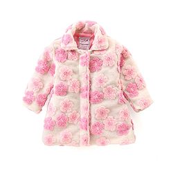 Babyhug Woven Full Sleeves Collared Neck Winter Coat With Floral Appliques - Pink