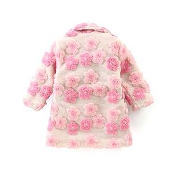 Babyhug Woven Full Sleeves Collared Neck Winter Coat With Floral Appliques - Pink