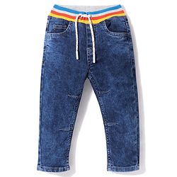 Babyhug Full Length Denim Washed Stretchable Jeans - Blue