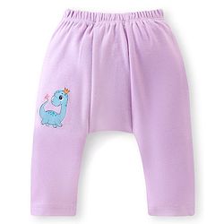Babyhug Cotton Knit Full Length Anti Microbial Diaper Leggings with Kitty Bunny & Dino Print Pack of 3 - Yellow Purple & Pink