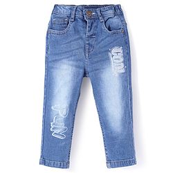 Babyhug Full Length Denim Jeans With Text Print - Blue