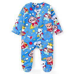 Babyhug Cotton Knit Full Sleeves Sleep Suit With Animals Print - Blue