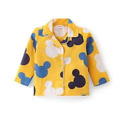 Babyhug Disney Cotton Woven Full Sleeves Night Suit with Mickey Mouse Print - Yellow