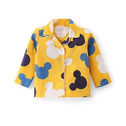 Babyhug Disney Cotton Woven Full Sleeves Night Suit with Mickey Mouse Print - Yellow