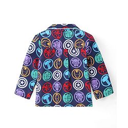 Babyhug Marvel Cotton Woven Full Sleeves Front Open Night Suit with Avengers Print - Navy
