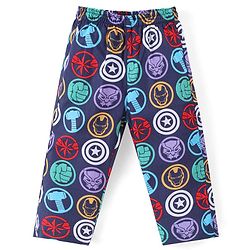 Babyhug Marvel Cotton Woven Full Sleeves Front Open Night Suit with Avengers Print - Navy