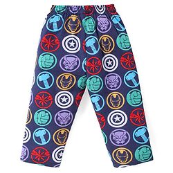 Babyhug Marvel Cotton Woven Full Sleeves Front Open Night Suit with Avengers Print - Navy