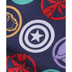 Babyhug Marvel Cotton Woven Full Sleeves Front Open Night Suit with Avengers Print - Navy