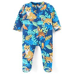 Babyhug Cotton Knit Full Sleeves Sleep Suit With Animals Print - Navy
