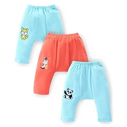 Babyhug Cotton Knit Anti-Microbial Ankle Length Diaper Pants with Animal Print Pack of 3 - Blue & Red