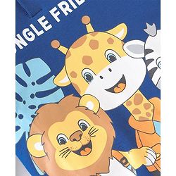 Babyhug 100% Cotton Interlock Knit Full Sleeves Hooded Onesies With Wild Animals Print - Navy Blue