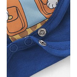 Babyhug 100% Cotton Interlock Knit Full Sleeves Hooded Onesies With Wild Animals Print - Navy Blue