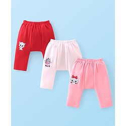 Babyhug Cotton Knit Anti-Microbial Ankle Length Diaper Pants with Unicorn Print Pack of 3 - Red & Pink