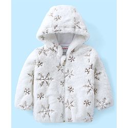 Babyhug Woven Full Sleeves Front Open Hooded Fur Jacket With Snow Flex Design - Off White