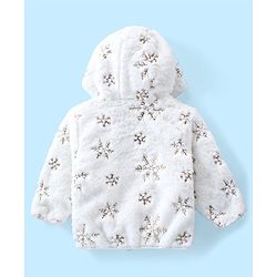 Babyhug Woven Full Sleeves Front Open Hooded Fur Jacket With Snow Flex Design - Off White